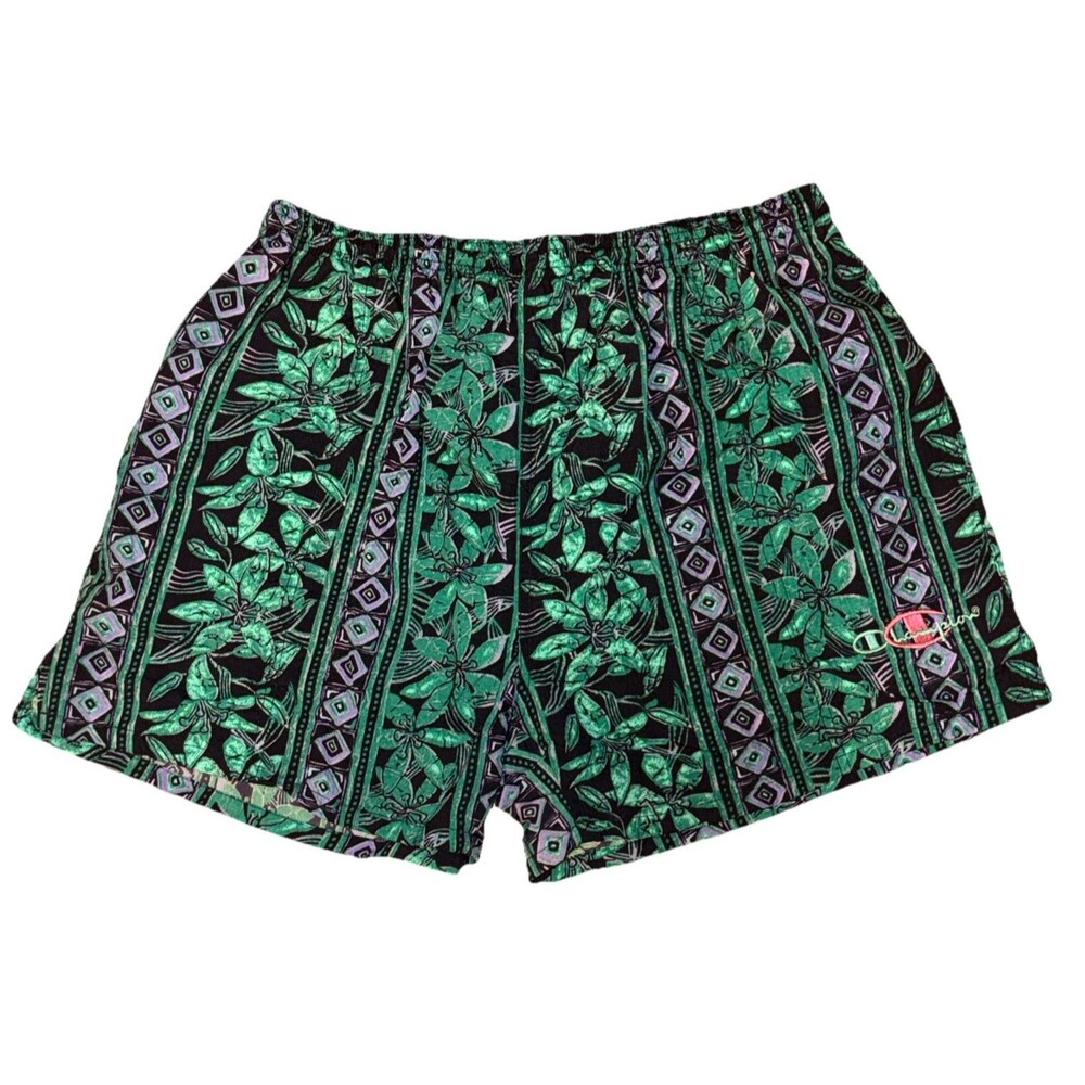 Champion Shorts Men’s Large L Abstract Swim Trunks Mesh Liner 90’s Vintage Teal